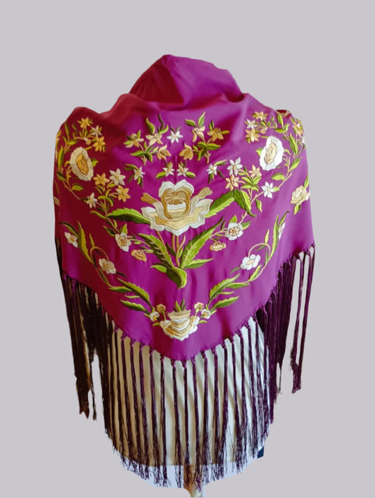 MANTONCILLO DE FLAMENCA BORDADO BUGANVILLA CON TONOS OCRES Y VERDES 1.22024
