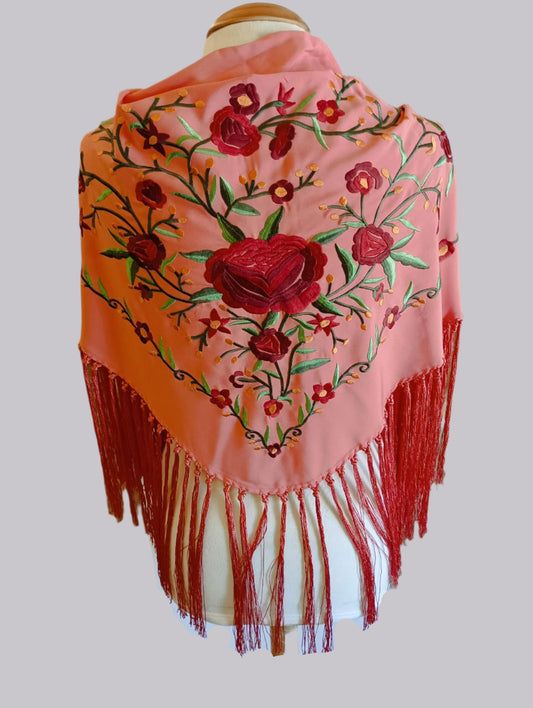 MANTONCILLO DE FLAMENCA BORDADO CORAL CON TONOS ROJO Y VERDE 4.12024