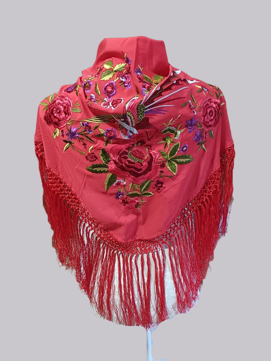 MANTONCILLO DE FLAMENCA BORDADO ROJO CON TONOS BORGOÑA Y VERDES 2.12024